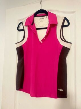 ANNIKA Hot Pink Sleeveless Polo Tank with Black & White Trim